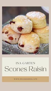 Indulge in the delectable goodness of Ina Garten's Raisin Scones! 🥐🍇😋 These scones are the epitome of flaky perfection, studded with plump raisins and infused with a hint of sweetness.