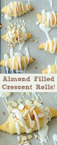 Almond Filled Crescent Rolls! Quick and easy breakfast with almond paste and a sweet almond frosting!