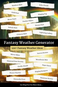 Our fantasy weather generator will generate over 100 weather patterns for your fictional world, along with a description of the weather.