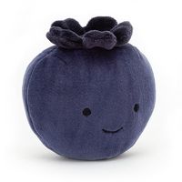 Plump and scrumptious and purply-navy - that's Fabulous Fruit Blueberry! This stretchy-soft berry has a tickly topknot and a sunny smile at breakfast time! Tumbly-tubby, this squishable sweetie makes mornings just a little more merry! 4" H x 3" W Suitable from birth Hand wash only; do not tumble dry, dry clean or iron. Not recommended to clean in a washing machine