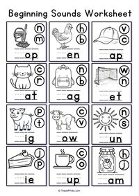 Get your free beginning sounds worksheets here - with pictures and prompts to stimulate early phonics reading skills. They're free to print pdfs, perfect for Pre-K and Kindergarten writing and early literacy learning!