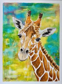 Original colorful 9" x 12" acrylic on canvas painting of a giraffe.