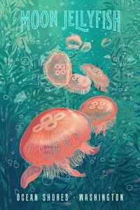 size: 18x12in Art Print: Ocean Shores, Washington - Fluid Linework - Moon Jellyfish - Lantern Press Artwork by Lantern Press :