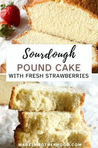 Sourdough discard gives this recipe a slight tang that pairs beautifully with its slightly sweet, rich and buttery flavor. Top this Sourdough Pound Cake with fresh strawberries and homemade whipped cream for the perfect treat.