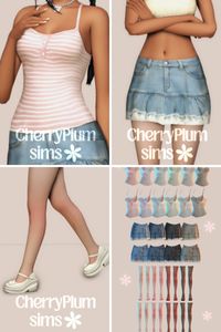 Check out these adorable Sims 4 CC clothes at number 2 on my ultimate list of Sims 4 CC clothes packs! From cute striped tops and layered denim skirts to playful stockings, this set is all about casual charm. This list also has an incredible variety—think dresses, jeans, pants, sweaters, shirts, and shorts for both male and female Sims. Every item is Maxis Match and comes in super convenient CC packs, perfect for any CC folder refresh!