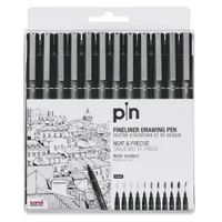 Uni Pin Fine Liner Pen - Set of 12, Black