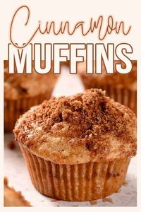 These cinnamon muffins have tons of cinnamon flavor: in the batter, in the brown sugar cinnamon topping, and even in a ribbon of brown sugar cinnamon running through the center!