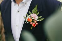 Boutonniere | Weddings | Groom | BeMyRose | Flowers | Orange Roses | Pink Roses | Baby's Breath