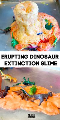 Dinosaur slime that erupts and foams like a volcano!  This is the most fun you will have with slime  dinosaurs! #dinosaurs #slime #erupting #volcano #STEM #bakingsodaandvinegar