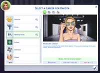 An active modelling career requires: Get famous // Mochino stuff pack // Get to work Free edition Allows sims to grow their career as a model  Mod by Grumpy