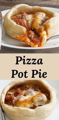 Easy Recipe for Pizza Pot Pies! Fun and unique way to serve individual pizzas.  #recipe #pizza via @peartreechefs