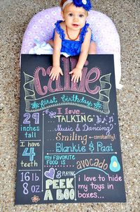 Take a black foam board, metallic Sharpie markers and create a "chalkboard" design that can't be smeared by messy fingers!  Great keepsake!