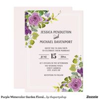 Purple Watercolor Garden Floral Leaves Wedding Invitation