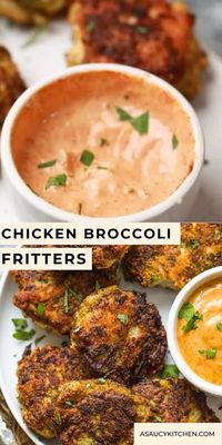 Easy to make, Chicken & Broccoli Fritters made with only 7 ingredients! Almond flour and nutritional yeast are used instead of breadcrumbs and cheese making for a crispy & cheesy low carb, dairy free fritter!