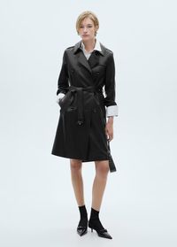 Leather-effect trench coat - Women | MANGO USA