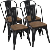 These side chairs are stackable for saving space and easy to organize. The wooden seat has a cross support at the bottom, which greatly increases the stability. Metal side chairs with simple style and classic color will add terrific atmosphere to your house or restaurants. These armless chairs can be used in bistros, patios, cafés, shopping malls, dining rooms, and kitchens, etc. It is convenient to assemble and disassemble under the accompanying manual. The overall dimension: 18”W x 21.5”D x 33