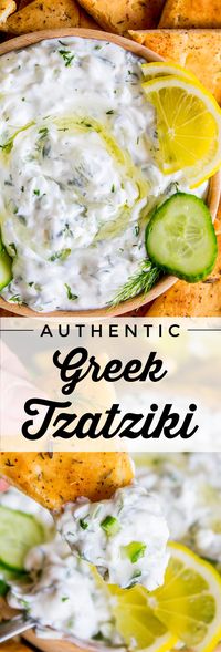 Tzatziki Sauce Recipe (with Toasted Za'atar Pita: Easy Appetizer!) from The Food Charlatan. Have you ever tried making a Greek Tzatziki sauce recipe? Creamy Greek yogurt is combined with cool cucumbers and spiced with garlic, dill, and lemon. It is simple, fresh, and healthy. I paired it with toasted pita bread to make an easy New Year's Eve appetizer! #Greek #tzatziki #sauce #cucumber #lemon #dill #garlic #recipe #uses #appetizer #oliveoil #dip #healthy #gyro #easy #rezept #greekyogurt #lunch