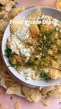 This fried pickle dip is the ultimate appetizer for the dill pickle-lover! It's a creamy cream cheese and sour cream-based dip that combines fried pickle flavor, ranch dip, and fresh herbs!