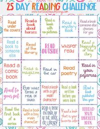 Perfect 25 Day Reading Challenge for Kids, kids reading activities, free printables reading challenge, Fun Book Ideas, Reading is important, Kids Books, reading challenges, reading groups, book clubs and more. Encourage and Motivate Kids to Read, Bookish Challenges