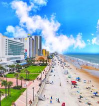 Soaking up the sun at Daytona Beach Ocean Walk 🌞🌊 📸: @oneaerialvision #daytonabeach #florida #oceanwalk #beachlife #coastalviews #vacationmode #seasidevibes #beachesofinstagram #travelgram #exploreflorida