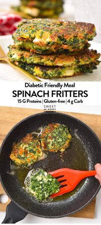 These crispy Spinach Fritters with feta cheese, almond flour, and mozzarella will soon become your favorite way to eat your greens.I have a passion for sneaking spinach into my kids’ plates, and let’s say it’s much easier when it’s combined with cheese! This new spinach recipe is inspired by two of my favorite recipes: the spinach balls and my zucchini fritters.