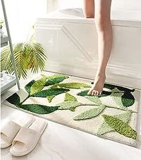 ZGXL Green Leaves Bath Mats Bathroom Rugs Non-Slip Soft Microfiber Absorbent Machine Washable Entrance Doormat Boho Carpet for Bathroom Floor Tub Shower 17.5 X 25.5 Inches