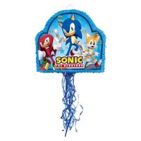 Dash into fun memories and bring Sonic, his best buddy Tails and Knuckles to your next birthday party, video game party or other fun event and add a dash of cool attitude to the celebration where guests "Gotta go fast!" Make your party go supersonic and let the fun unfurl faster than Tails' tails. Find this and more party supplies online at our website and complete that perfect party for your gamer and speedster. Includes hanger. Papier-mché. 15 1/2" x 4" x 20 1/2" Candy and toys sold separately