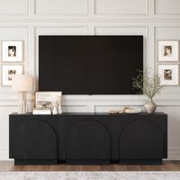 Arched TV Console Credenza Black (Set of 3)