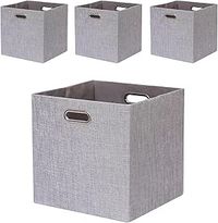 Fboxac Cube Storage Bins 13×13x13 Inch Linen Foldable Box with Handles, Collapsible Organization Basket Set of 4 Large Capacity Grewer for Closet Shelf Cabinet Bookcase Bedroom, Silver Grey