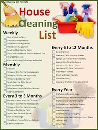 house cleaning list