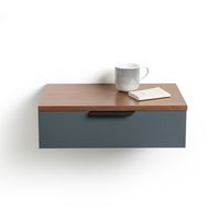 Nachtkastje VALGA. Zuivere en minimalistische stijl, dit nachtkastje zorgt voor een gekleurde deco touch in uw kamer.Eigenschappen nachtkastje VALGA :  •  Aan de muur te bevestigen •  Plateau in MDF met laagje notenhout, nitrocellulose afwerking •  1 lade, nis in MDF met nitrocellulose vernis •  Handvat in metaal met epoxy afwerkingAfmetingen nachtkastje VALGA :Totaal : •  Breedte : ø 50 cm •  Diepte : 29,7