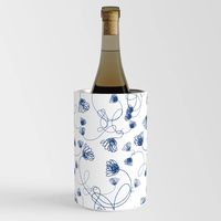 Flowers in knots pattern. floral, minimal, spring, white, blue, white-blue, blue-white Wine Chiller