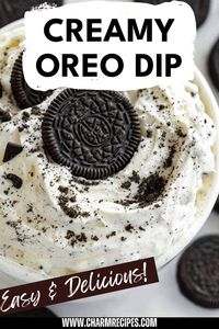 This creamy Oreo Dip is a delightful and quick dessert that will satisfy your sweet cravings. Made with crushed Oreo cookies mixed with smooth whipped cream cheese, it's perfect for dipping goodies like cookies, crispy crackers, or fresh fruit. Serve it at parties or movie nights for a fun twist to your snacking routine. This easy recipe is a kid-friendly favorite and can be whipped up in minutes. Enjoy a tasty chocolate dessert with this irresistible Oreo dip whenever you're in the mood for something simple yet delicious.