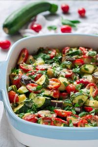 Tomato Eggplant Zucchini Bake with Garlic and Parmesan