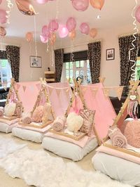 Swoon over this gorgeous boho chic sleepover birthday party! The teepees are magical! See more party ideas and share yours at CatchMyParty.com #catchmyparty #partyideas #bohochicparty #sleepover #girlbirthdayparty