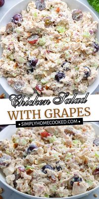 This quick and easy Chicken Salad with Grapes is made with cubed rotisserie chicken, crisp and juicy grapes, toasted almonds, and a simple creamy dressing. It’s so so good.