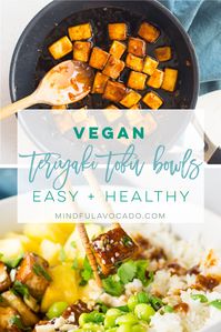 Vegan tofu teriyaki bowls are super easy to make! With two methods to make the tofu, this recipe is adaptable to your preference! Healthy lunch or dinner recipe. #crispytofu #teritakitofu #easyvegandinner #teriyakitofubowls | Mindful Avocado