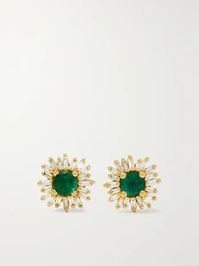 SUZANNE KALAN 18-karat gold, emerald and diamond earrings | NET-A-PORTER