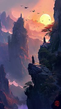 Illustration of breathtaking landscape in fantasy world. #spectecular #landscape #chinapunk #beautiful #mountains #nature #lake