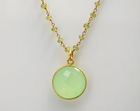 Personalized Large Natural Green Chalcedony Vermeil Gold bezel set peridot wire wrapped necklace - Large Gemstone necklace