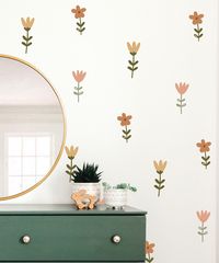 These boho inspired wildflower decals will look fabulous in any modern nursery or bedroom. Wall decals are a great way to quickly create a dramatic impact in any space.  Our wall stickers are super easy to use- just peel and stick. They are removable and can be re-positioned multiple times without damaging your walls!  PRODUCT DETAILS: - Choose your pack size (see listing photos for decal pack inclusions). A HALF PACK contains 36 floral decals and the FULL PACK contains 72 floral decals. Flowers