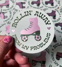 Why face your problems when you could roller skate instead? This large minty green sticker is a lush matte texture with pink matte mirror details.  This weatherproof sticker is pefrect for your water bottle, laptop, car or helmet!  Height 7.5 cm x Width 7.5 cm Height 3 in x Width 3 in Stickers are sent non certified to keep prices low. If you have any issue receiving your order, feel free to contact me!