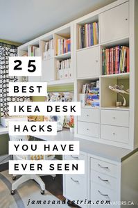 Setting up your home work space is a very personal thing and an Ikea desk hack can help you create the perfect home office cheaply. There are so many great ideas that customize Ikea products through hacks to achieve the right desk layout for you. Get some great inspiration from this huge list of the best Ikea desk hacks we've seen. #ikeadeskhacks #ikeahacks #ideas #inspiration #ikeahomeoffice #homeoffice