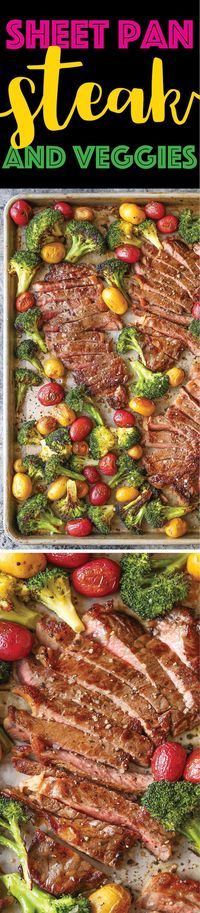 Sheet Pan Steak and Veggies - Perfectly seasoned, melt-in-your-mouth tender steak with potatoes and broccoli. All made on 1 single sheet pan! EASY CLEAN UP!