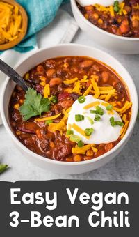 Hearty vegan chili made with beans and veggies.