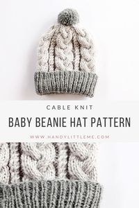 Make a baby beanie hat with this free knitting pattern. The baby beanie has an intricate cable design that uses basic cable stitches to create. #knitting #cableknit #cableknitting #babyhat #knittingpatterns