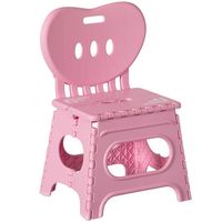 Discover convenience and charm with our plastic foldable step stool. Featuring a heart-shaped backrest, sturdy back support, a portable chair with a handle, it serves as a safe kids stepping stool, a handy bathroom stool, and a collapsible step stool. Effortlessly transition from a comfortable portable chair to a functional stepping solution. Practicality meets style in this compact, all-in-one solution.