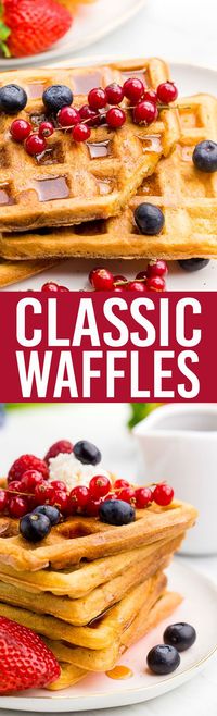 This Classic Waffles recipe is amazing, crispy exterior, tender fluffy interior. Yum. #waffles #bisquick #breakfast #hotbreakfast