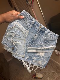 Denim skirt made with various shades of denim. With Silver Rhinestones   Each order is made to order  minimum stretch. true to size  (every skirt will not be 100% the same)  Please specify in the notes of any preferences or concerns! Feel free to message me! 💙