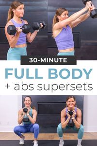 Build total body strength and a strong core with this full body workout routine. Each circuit pairs dumbbell strength training exercises with a core-sculpting ab exercise. Compound dumbbell exercises hit multiple muscle groups at once, making this full body workout routine challenging and efficient.